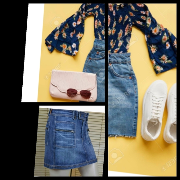 7FAM Blue Denim Mini Skirt Size W26● - Picture 1 of 15